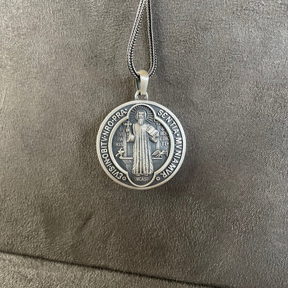 St. Benedict Pendant, Sterling Silver Saint Benedict Necklace, Double Sided Exorcism  Cross Medallion, Christian Jewelry, Necklace For Men