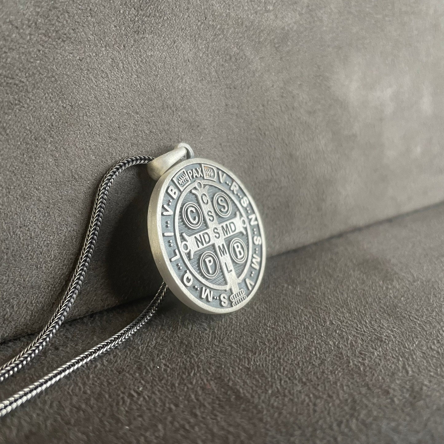 St. Benedict Pendant, Sterling Silver Saint Benedict Necklace, Double Sided Exorcism  Cross Medallion, Christian Jewelry, Necklace For Men