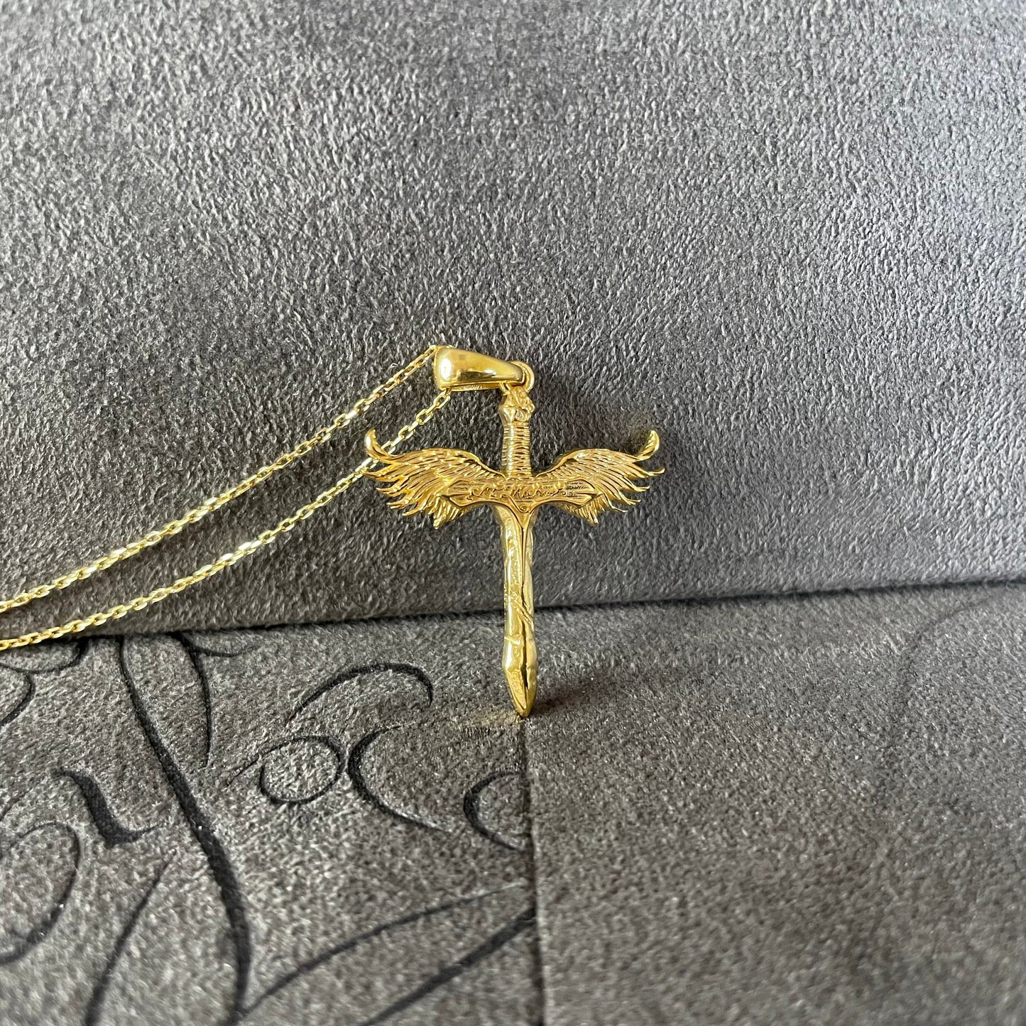 St. Michael Sword Pendant, 14K Real Gold Sword of Commander of The God Saint Michael Necklace, The Archangel, Patron Saint Pendant