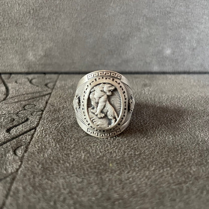 Tiger Ring, Sterling Silver Tiger Dragon Ring, Greek Mythology Inspiration, Tiger Pinky Signet Ring, Mens Dragon Jewerly, Handmade Gift