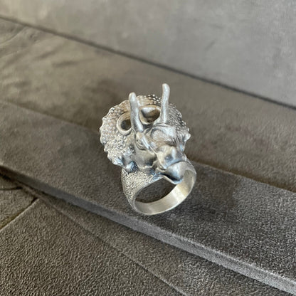 Triceratops Dinosaur Ring, Sterling Silver 3D Dinosaur Ring, Jurassic Ring, 3D Dinosaur Head Ring, Gothic Punk Mens Ring, Wild Animal Ring