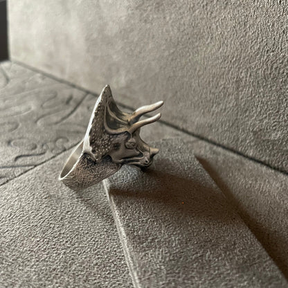 Triceratops Dinosaur Ring, Sterling Silver 3D Dinosaur Ring, Jurassic Ring, 3D Dinosaur Head Ring, Gothic Punk Mens Ring, Wild Animal Ring