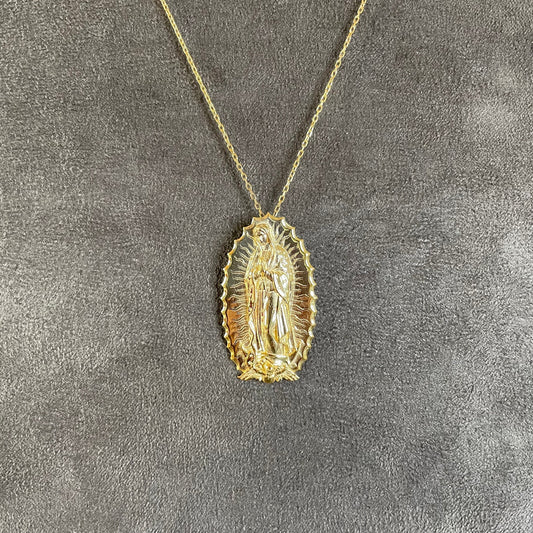 Virgin Mary Guadalupe Pendant, 14K Real Gold Holy Mother Necklace, Our of Guadalupe Jewelry, Christian Gifts, Baptism Gift Girl