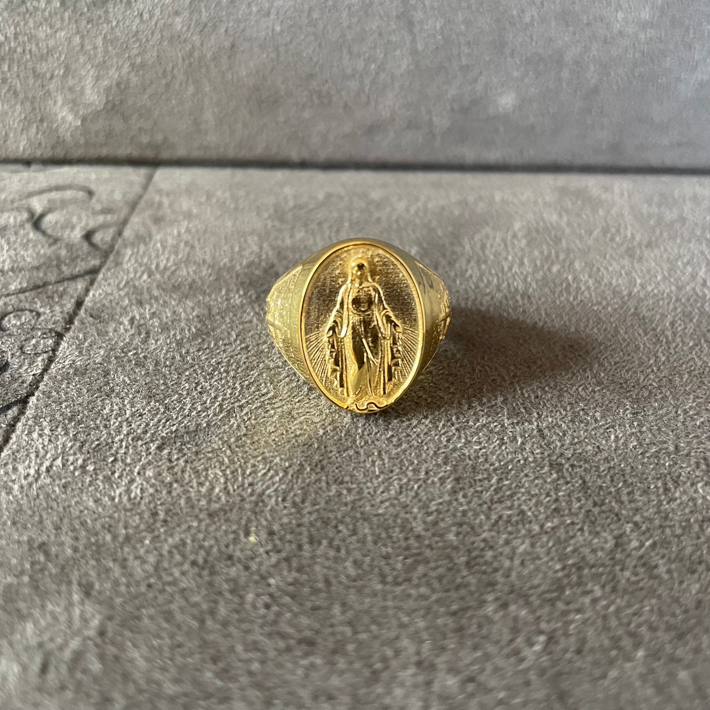 Virgin Mary Signet Ring, 14K Real Gold Holy Mary Ring, Miraculous Medal Ring, Christian Jewelry, Gift for Family, Religious Men Ring