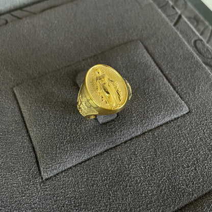 Virgin Mary Signet Ring, 14K Real Gold Holy Mary Ring, Miraculous Medal Ring, Christian Jewelry, Gift for Family, Religious Men Ring