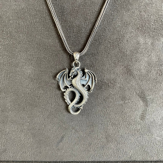 Winged Dragon Pendant,  Sterling Silver House of the Dragon Necklace, Handmade Personalized Fantasy Gift, Japanese Mythology Jewelry