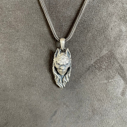 Wolf Masked Girl Pendant, Sterling Silver Tribal Wolf Masked Necklace, Spirit Animal Necklace, Custom Jewelry, Fidget Necklace