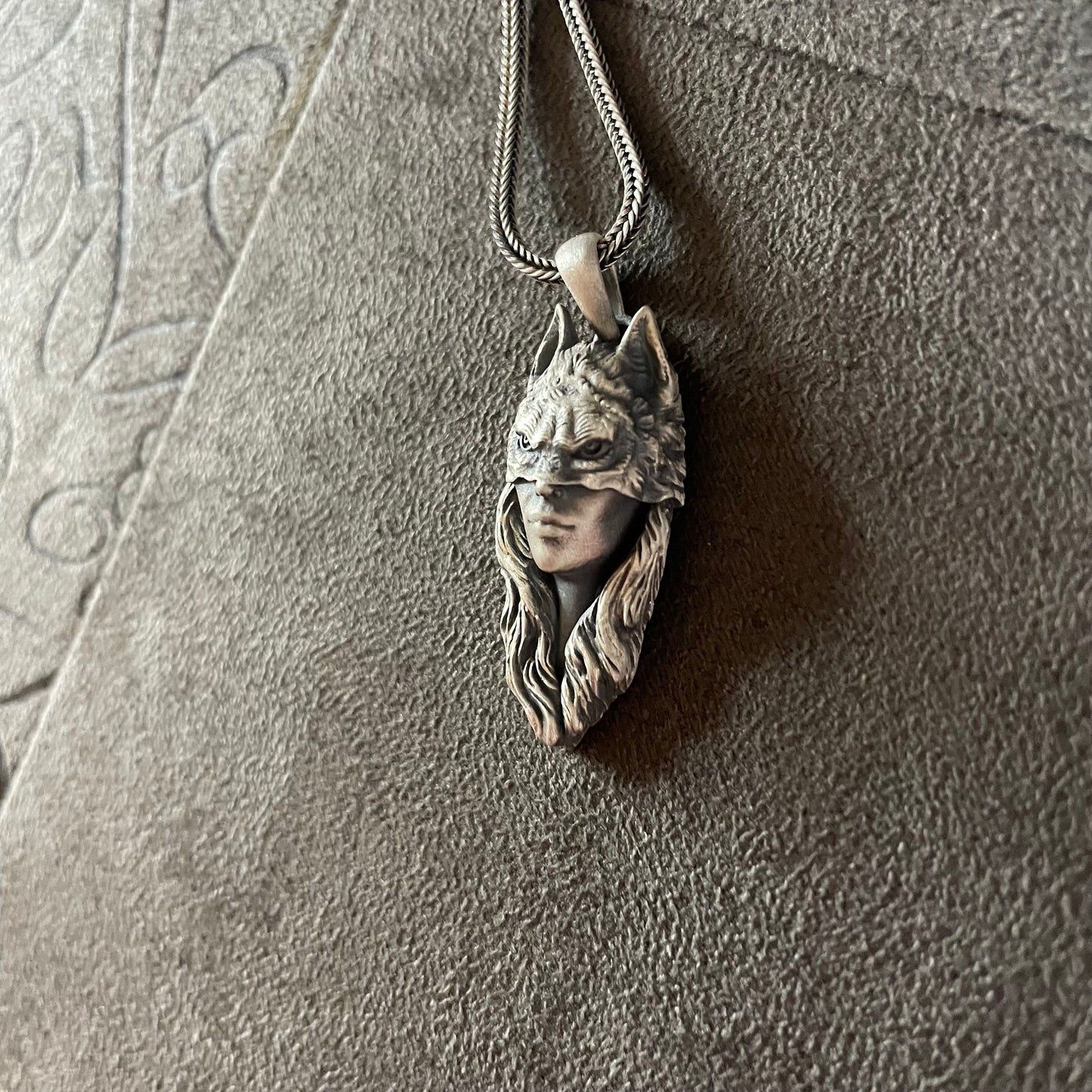 Wolf Masked Girl Pendant, Sterling Silver Tribal Wolf Masked Necklace, Spirit Animal Necklace, Custom Jewelry, Fidget Necklace