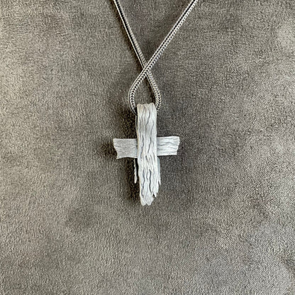 Wooden Textured Jesus Cross Prendant, Sterling Silver Ascension Necklace, Sacred Heart Necklace, Religious Cross Jewelry, Christian Gift