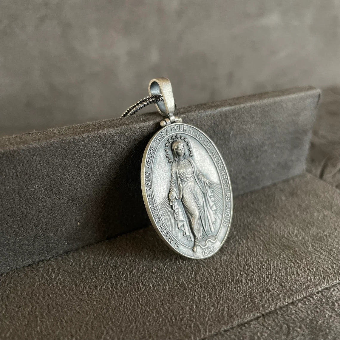 Virgin Mary Pendant, Sterling Silver Double Sided Necklace, 12 Stars Holy Mother Medallion, Christian Jewelry, Miraculous Religious Gift