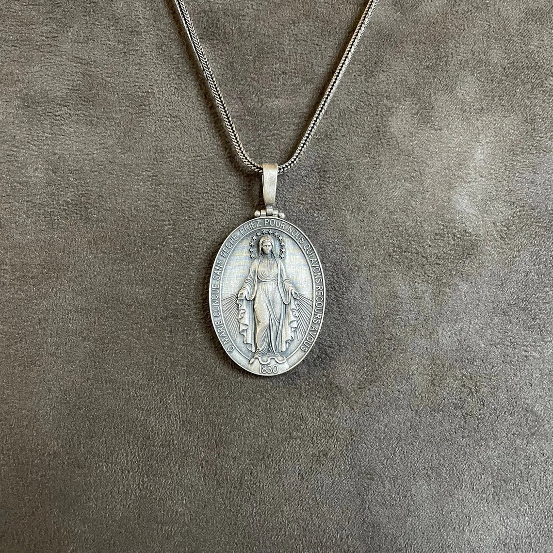 Virgin Mary Pendant, Sterling Silver Double Sided Necklace, 12 Stars Holy Mother Medallion, Christian Jewelry, Miraculous Religious Gift