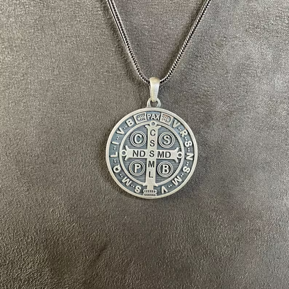 St. Benedict Pendant, Sterling Silver Saint Benedict Necklace, Double Sided Exorcism Cross Medallion, Christian Jewelry, Necklace For Men