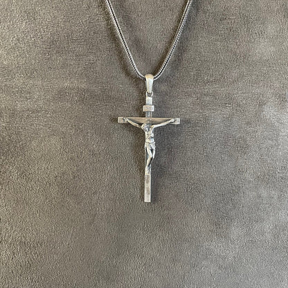 Jesus Cross Pendant, Sterling Silver Crucifixion of Jesus Cross Necklace, Christian Jewelry, Engraved Jewelry, Faith Over Fear, Christian