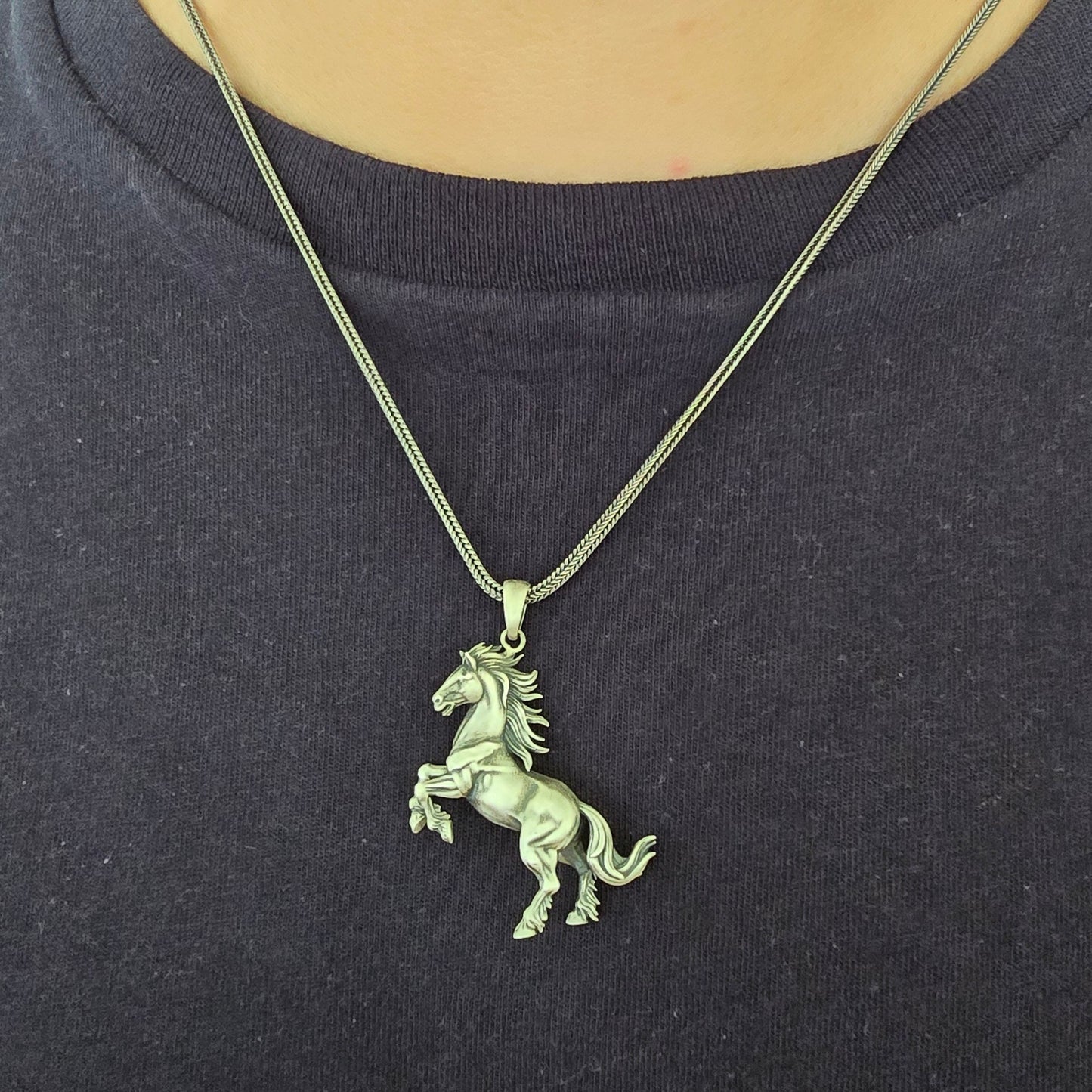 Maned Running Horse Pendant, Sterling Silver Horse Necklace, 14.00 Gr 1,33'' x 1,18'' , Animal Lover Gift, A Prancing Horse