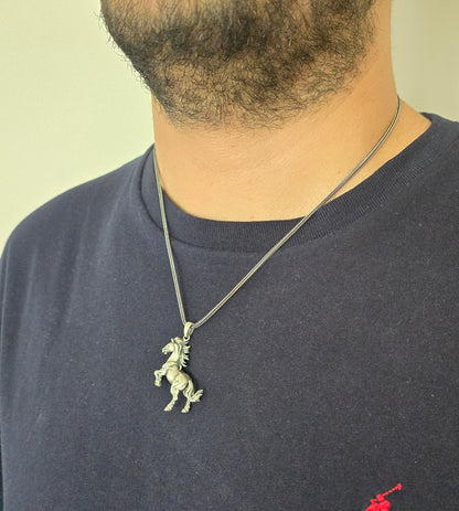 Maned Running Horse Pendant, Sterling Silver Horse Necklace, 14.00 Gr 1,33'' x 1,18'' , Animal Lover Gift, A Prancing Horse