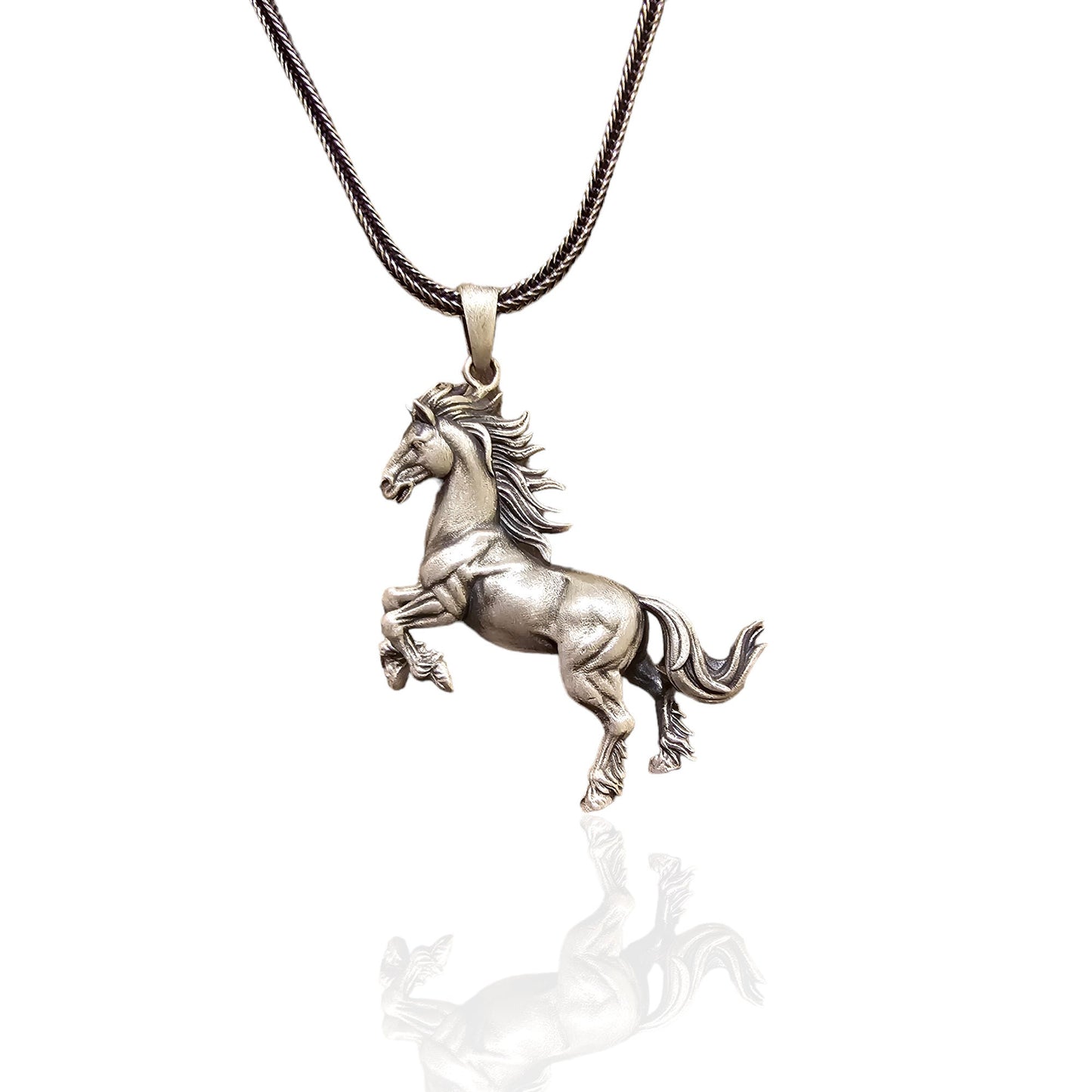 Maned Running Horse Pendant, Sterling Silver Horse Necklace, 14.00 Gr 1,33'' x 1,18'' , Animal Lover Gift, A Prancing Horse