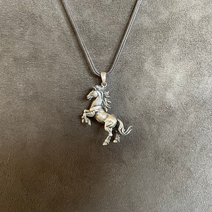 Maned Running Horse Pendant, Sterling Silver Horse Necklace, 14.00 Gr 1,33'' x 1,18'' , Animal Lover Gift, A Prancing Horse