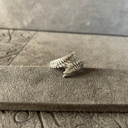 Angel Wings Feather Ring Sterling Silver Adjustable Ring