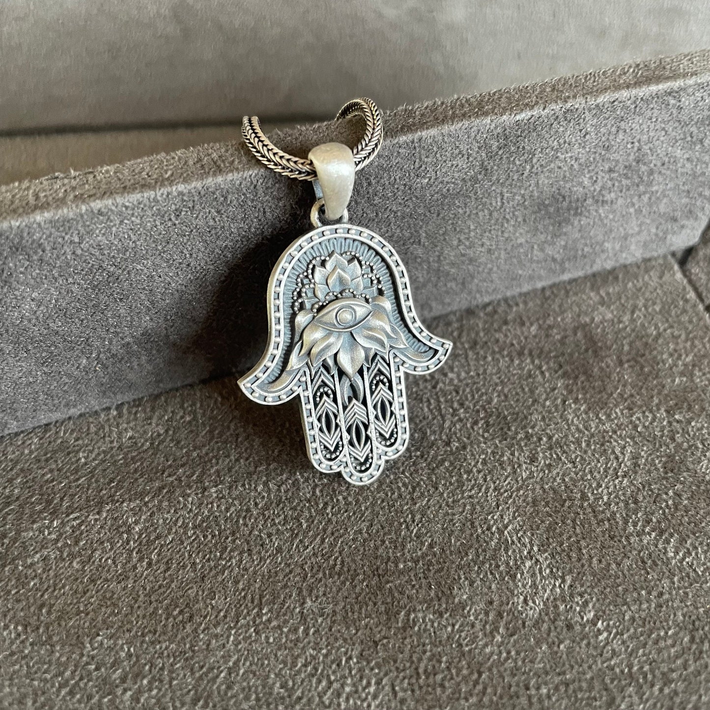 Hamsa Pendant, Sterling Silver Hand of Fatima Necklace, Evil Eye Necklace, Protection Necklace, Amulet Pendant, Husband Gift, Mom To Be Gift