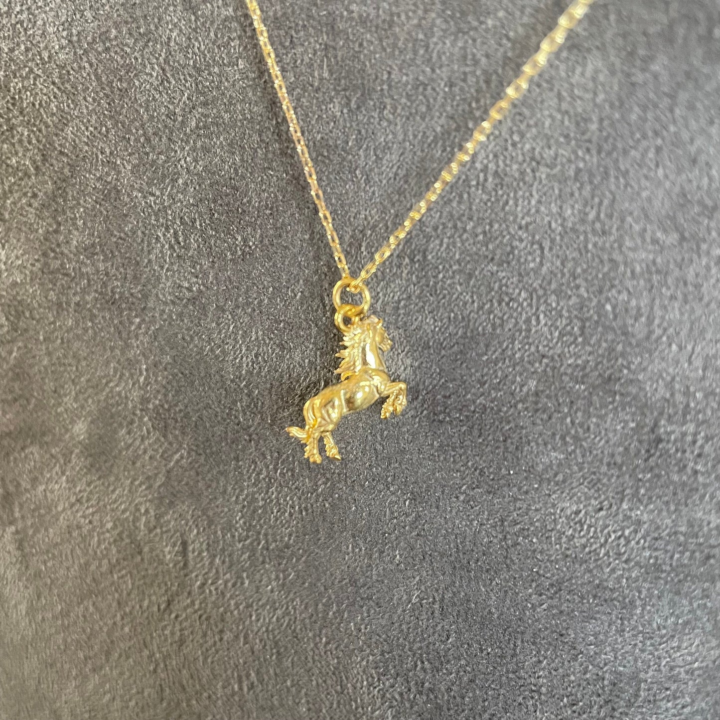 Maned Running Horse Pendant, 14K Real Gold Horse Necklace,  0.67'' x 0.51'' , Animal Lover Gift, A Prancing Horse, 18th Birthday