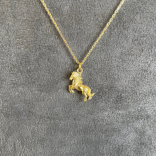 Maned Running Horse Pendant, 14K Real Gold Horse Necklace,  0.67'' x 0.51'' , Animal Lover Gift, A Prancing Horse, 18th Birthday