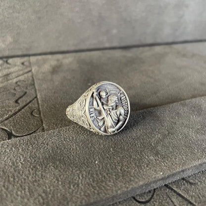 Saint Christopher Ring, Sterling Silver St Christopher And Baby Jesus, Boyfriend Birthday Gift, Christian Jewelry, Gift For Electrician