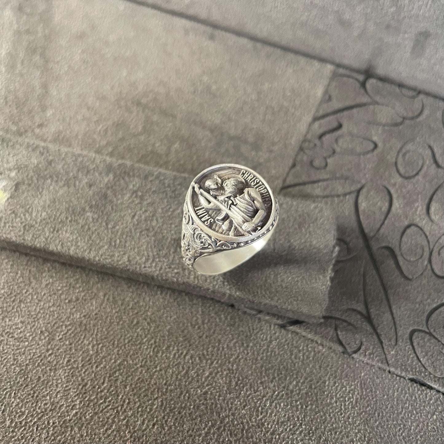 Saint Christopher Ring, Sterling Silver St Christopher And Baby Jesus, Boyfriend Birthday Gift, Christian Jewelry, Gift For Electrician