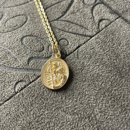 Saint Christopher Necklace, 14K Real Gold St. Christopher Medal, Amulet Pendant, Christian Jewelry, Catholic Jewelry, Religious Men Gift