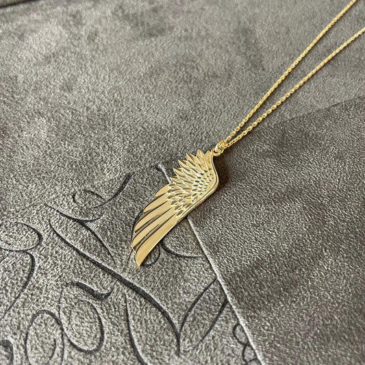 14K Real Gold Guardian Angel Wing Necklace