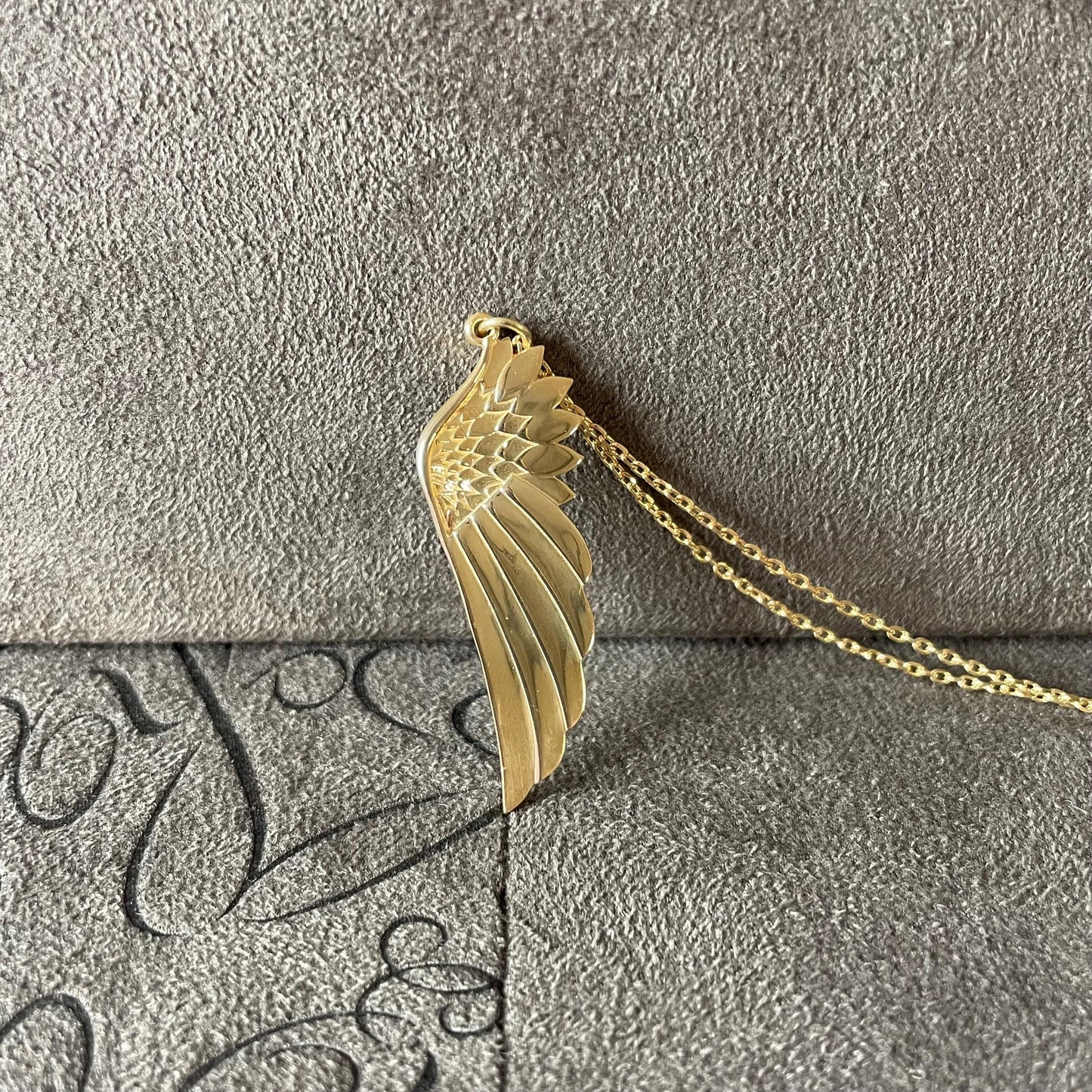 14K Real Gold Guardian Angel Wing Necklace