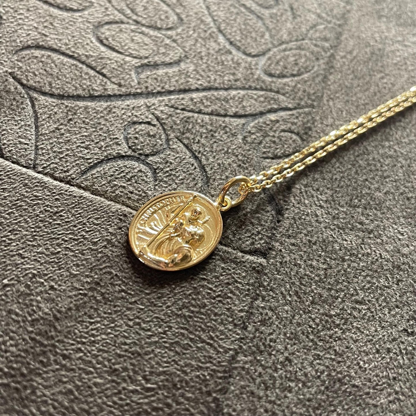 Saint Christopher Necklace, 14K Real Gold St. Christopher Medal, Amulet Pendant, Christian Jewelry, Catholic Jewelry, Religious Men Gift