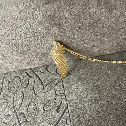 14K Real Gold Guardian Angel Wing Necklace