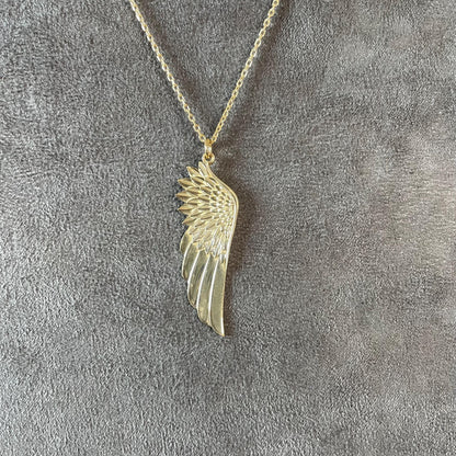 14K Real Gold Guardian Angel Wing Necklace